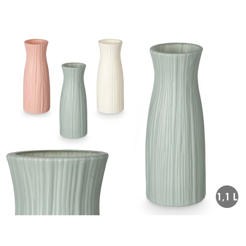 STRIPED VASE NARROW NECK ASSORTED 3 COLOURS