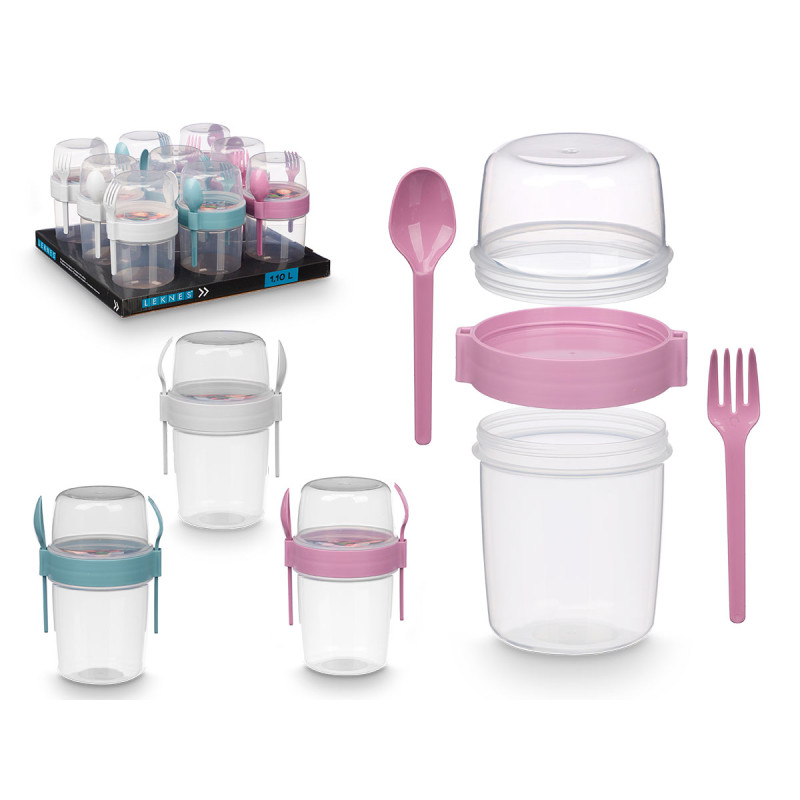 RECIPIENTE PLASTICO CUBIERTOS 1100ML SURT 3 COL