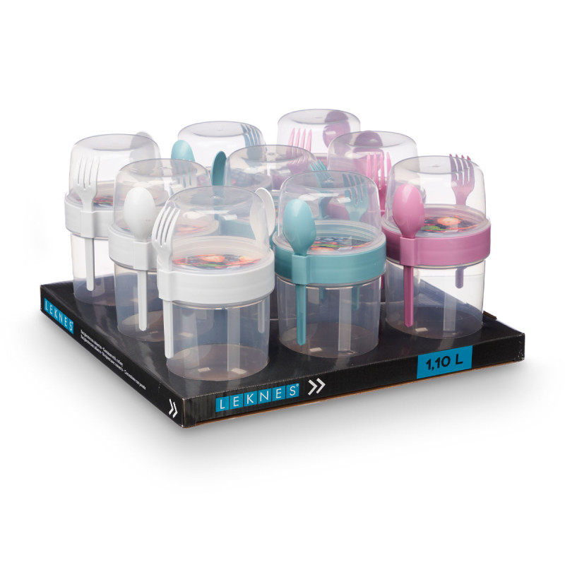 RECIPIENTE PLASTICO CUBIERTOS 1100ML SURT 3 COL