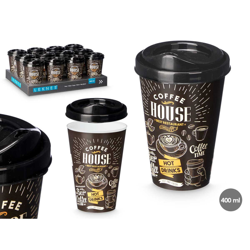 COPO PLASTICO COM TAMPA PARA LEVAR 400ML