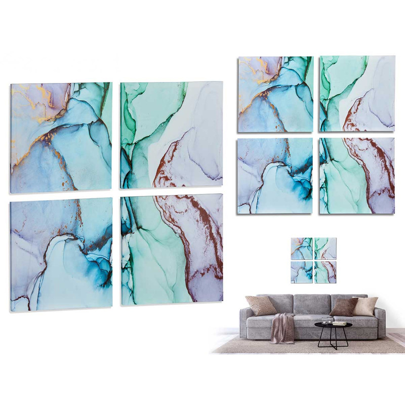 SET 4 35X35CM BLUE MARBLE CANVAS 