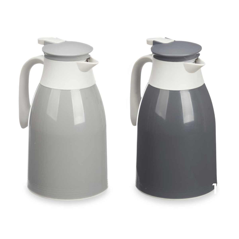 PLASTIC THERMOS FLASK GREY 1L ASSORT 2 