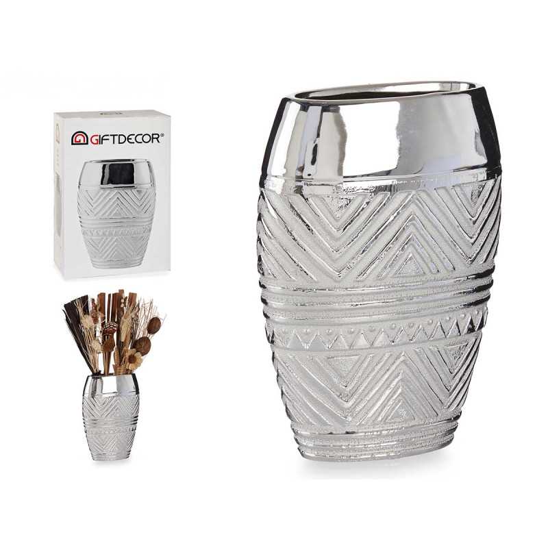 VASO BOCA LARGA CERÂMICO PRATEADO 