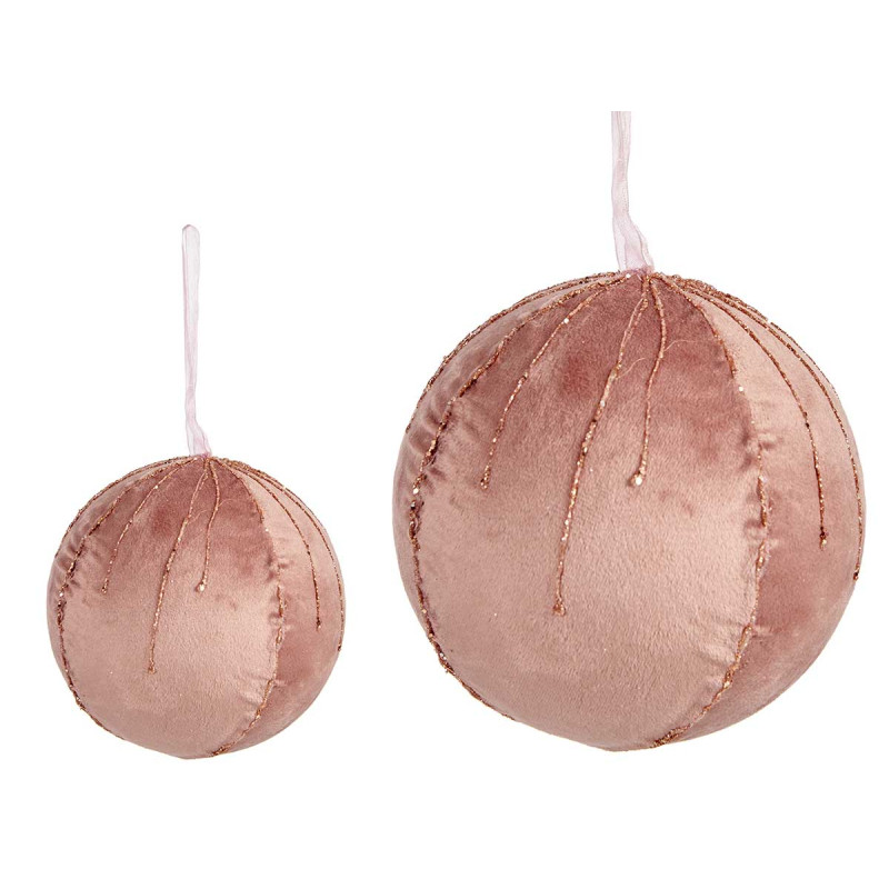SET 4 BOLAS TERCIOPELO ROSA CON CRISTAL 12CM