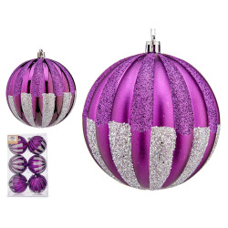 SET 6 BOLAS NAVIDAD MORADO 10CM