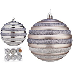 CONJ 6 BOLAS NATAL PRATEADAS CIRCULOS 10 CM