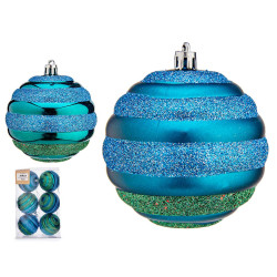 SET 6 BOLAS NAVIDAD TURQUESA CIRCULOS 8 CM