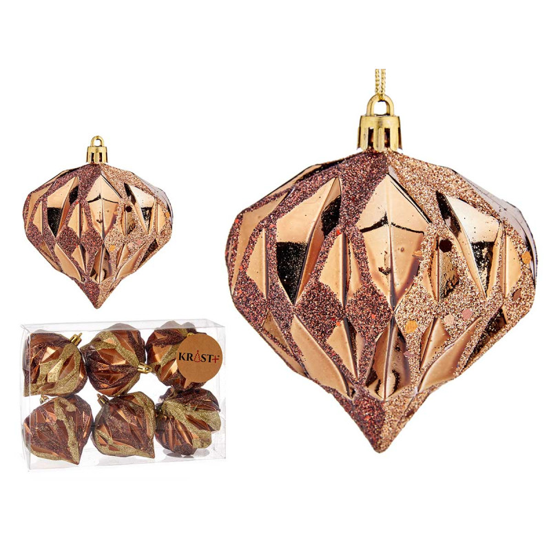 CONJ 6 BOLAS CASTANHAS FORMA DIAMANTE 8 CM