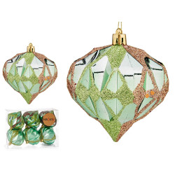 SET 6 BOULES VERT FORME DIAMANT 8 CM