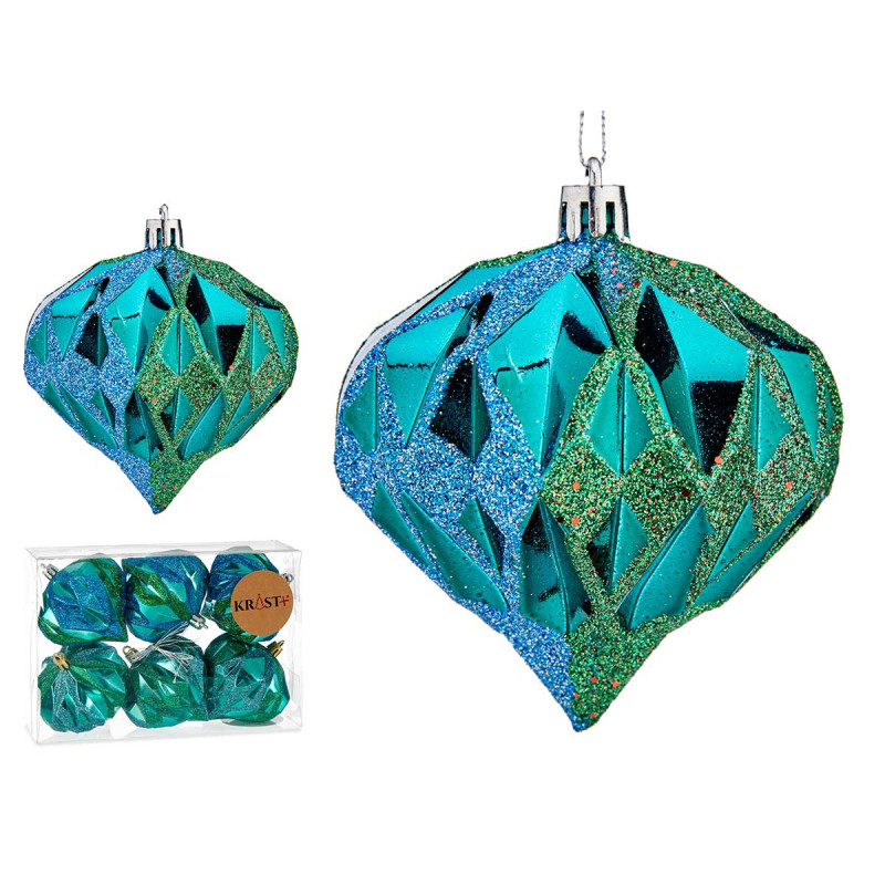 SET 6 BOULES TURQUOISE FORME DIAMANT 8 CM