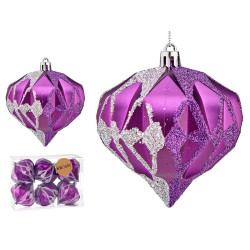 SET 6 BOLAS MORADO FORMA DIAMANTE 8 CM