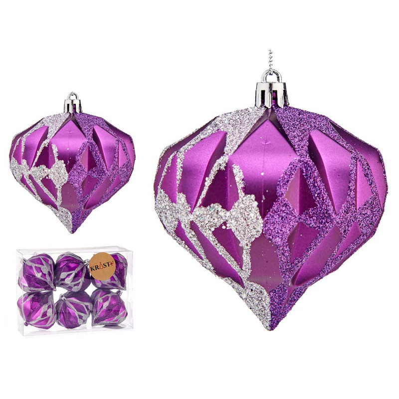 SET 6 BOULES VIOLET FORME DIAMANT 8 CM