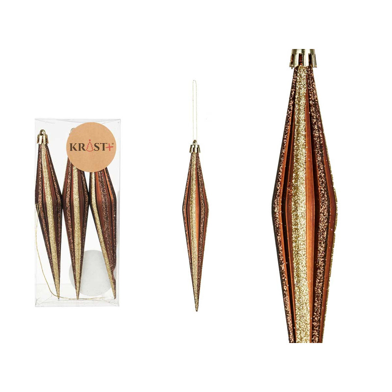 SET 3 ORNAMENTI NATALE ALLUNGATI MARRRONE 17CM