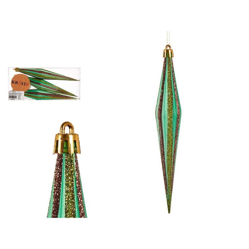 SET 3 DECORATIONS NOEL ALLONGES VERT 17CM