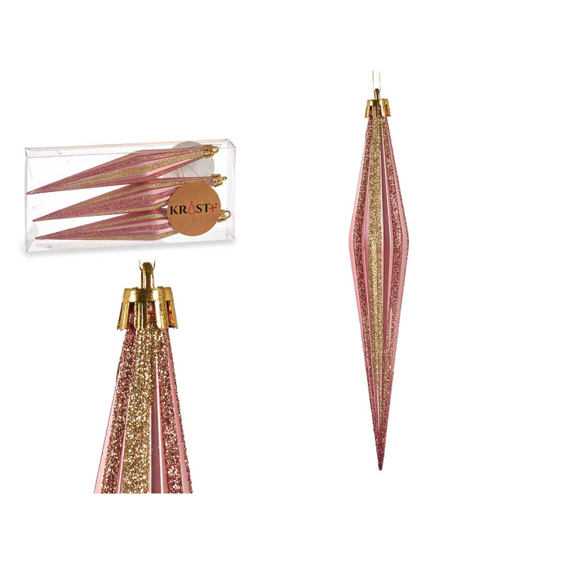 SET 3 ADORNOS NAVIDAD ALARGADOS ROSA OSCURO 17CM