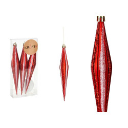 SET 3 ADORNOS NAVIDAD ALARGADOS ROJO 17CM