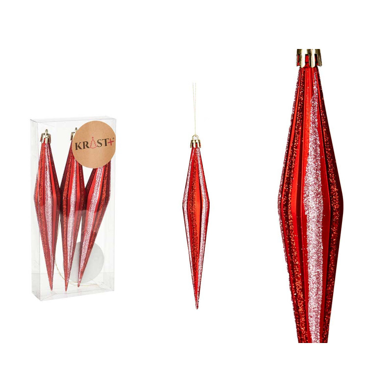 CONJ 3 ADORNOS NATAL COMPRIDOS VERMELHO  17CM