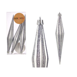 SET 3 ORNAMENTI NATALE ALLUNGATI ARGENTO 17CM