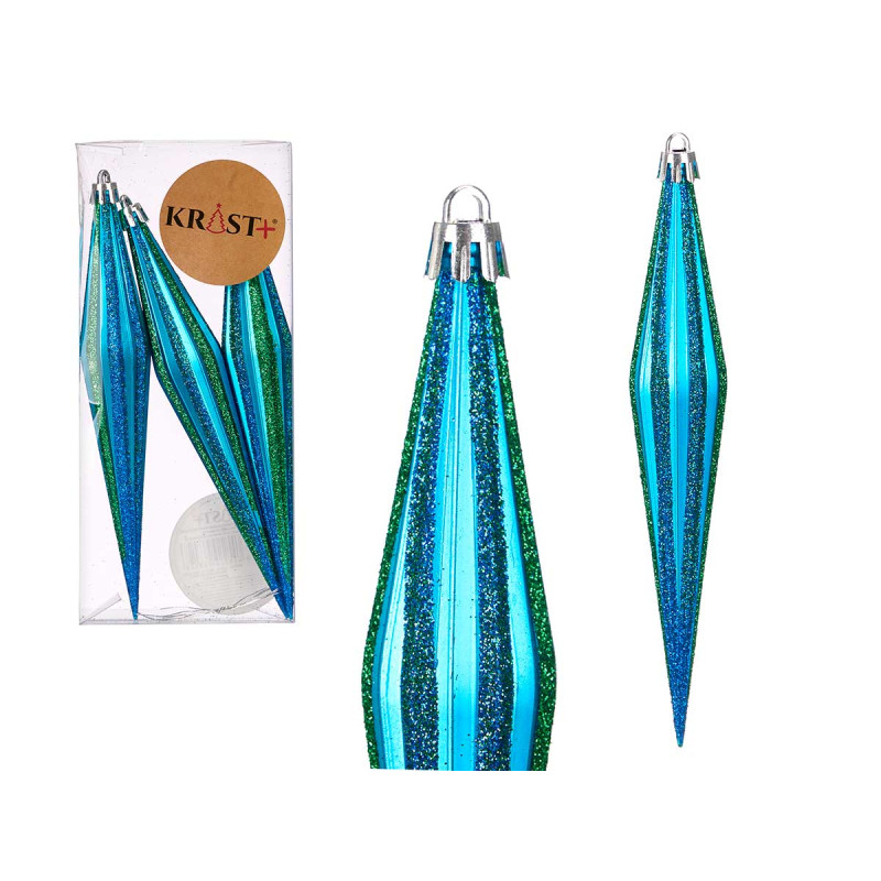 SET 3 ADORNOS NAVIDAD ALARGADOS TURQUESA 17CM