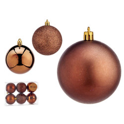 SET 6 BOLAS NAVIDAD COL MARRON 7 CM SURT