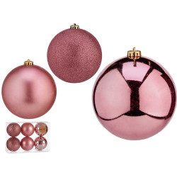 SET 6 BOLAS NAVIDAD COL ROSA OSCURO 10 CM SURT