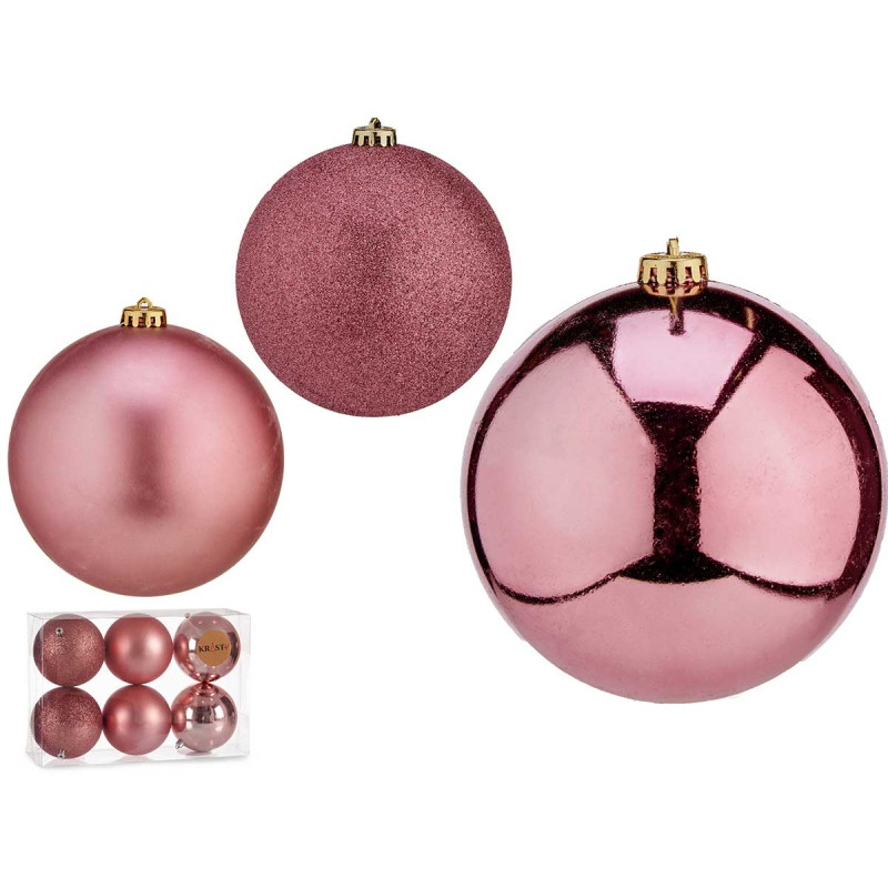 SET 6 BOLAS NAVIDAD COL ROSA OSCURO 10 CM SURT
