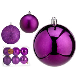 SET 6 BOLAS NAVIDAD COL MORADO 8 CM SURT