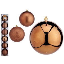 SET 6 BOLAS NAVIDAD COL MARRON 12 CM SURT