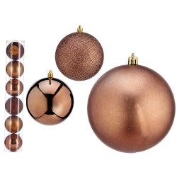 SET 6 BOLAS NAVIDAD COL MARRON 10 CM SURT