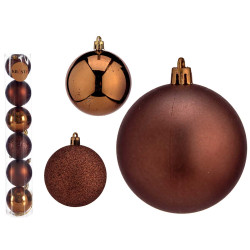 SET 6 BOLAS NAVIDAD COL MARRON 7 CM SURT