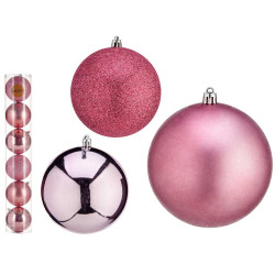 SET 6 BOLAS NAVIDAD COL ROSA OSCURO 10 CM SURT