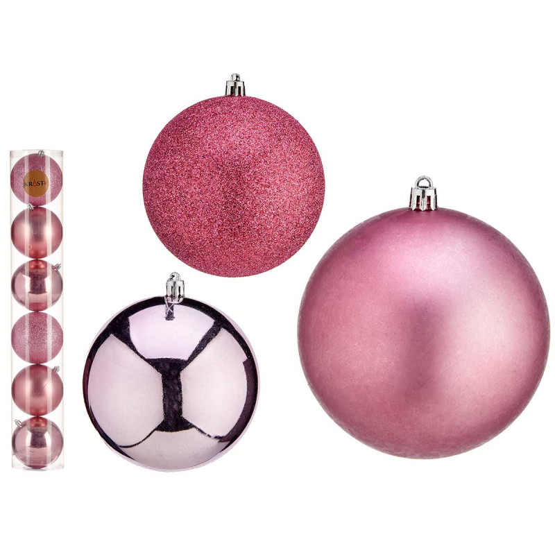SET 6 BOLAS NAVIDAD COL ROSA OSCURO 10 CM SURT