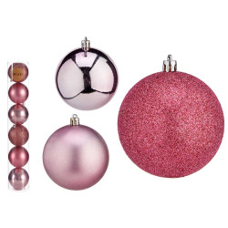SET 6 BOLAS NAVIDAD COL ROSA OSCURO 8 CM SURT
