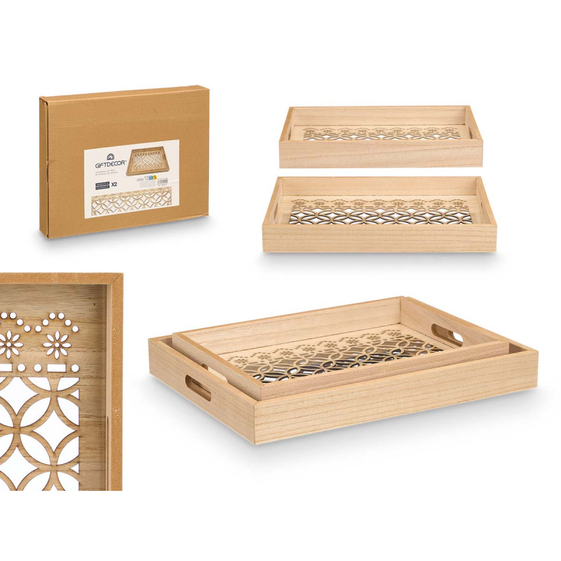 SET 2 RECTANGULAR TRAYS CIRCLES