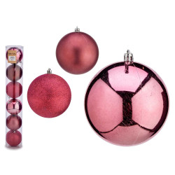 SET 6 BOLAS NAVIDAD COL ROSA OSCURO 10 CM SURT