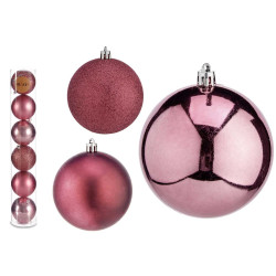 SET 6 BOLAS NAVIDAD COL ROSA OSCURO 8 CM SURT