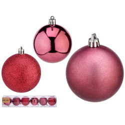 SET 6 BOLAS NAVIDAD COL ROSA OSCURO 7 CM SURT