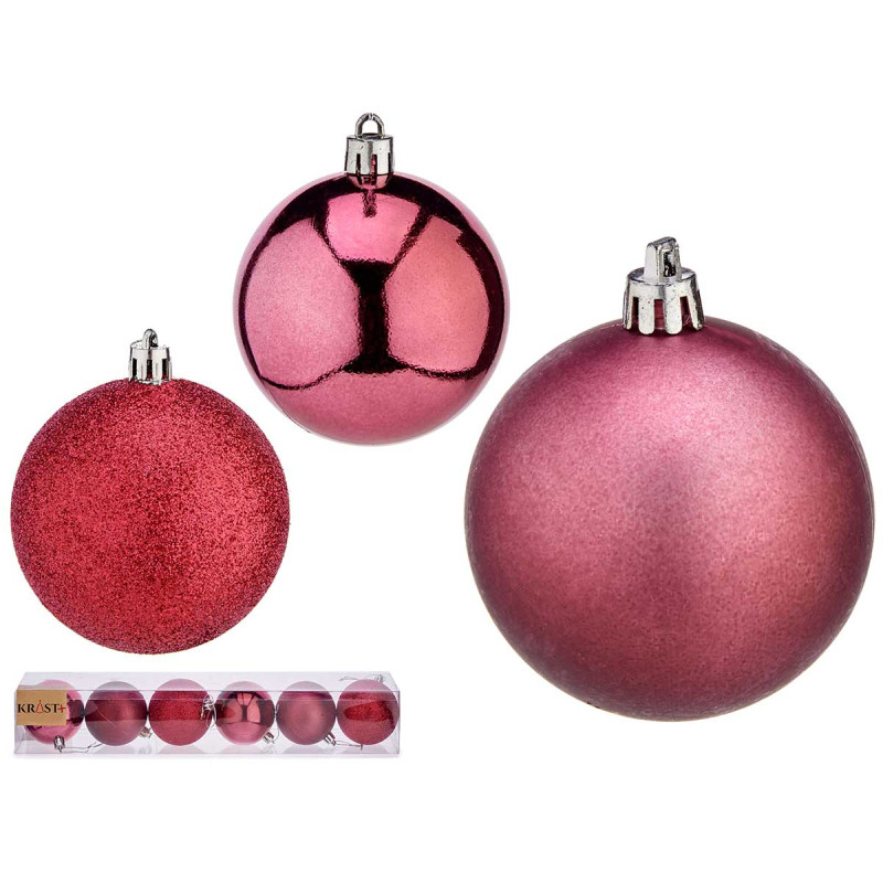SET 6 BOLAS NAVIDAD COL ROSA OSCURO 7 CM SURT