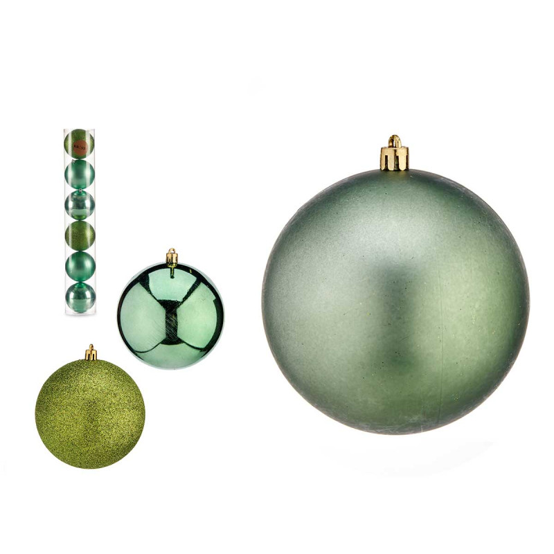 SET 6 CHRISTMAS BALLS GREEN COLOR 10 CM ASST 