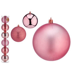 SET 6 BOULES NOEL ROSE 12 CM ASST