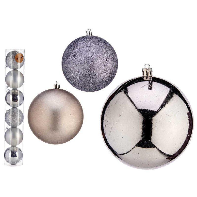 SET 6 BOLAS NAVIDAD 10CM PLATA SURT