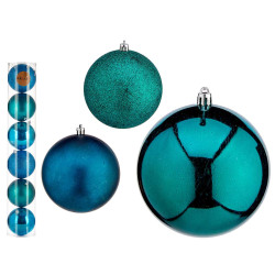 SET 6 BOLAS NAVIDAD 10CM TURQUESA SURT