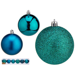 SET 6 BOLAS NAVIDAD 7CM TURQUESA SURT
