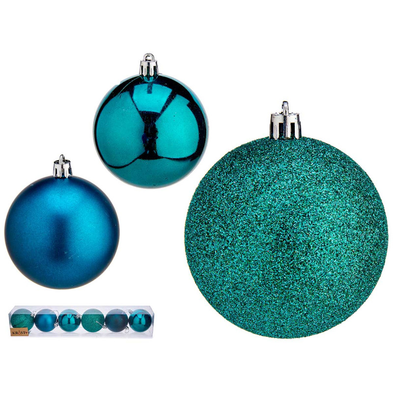 SET 6 PALLINE NATALE 7CM TURCHESE ASST
