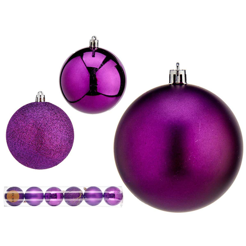 SET 6 BOLAS NAVIDAD 8CM MORADO SURT