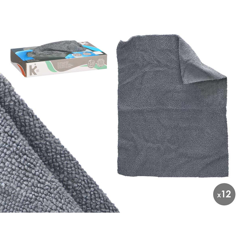 SET 12 PANNI MICROFIBRA GRIGIO 30X23CM