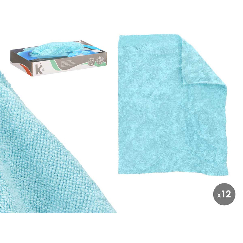 SET 12 CHIFFONS EN MICROFIBRE BLEU 30X23CM