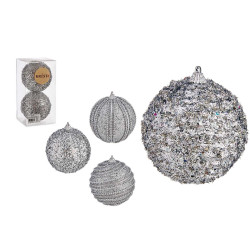 SET 2 BOLAS NAVIDAD 10CM PLATA RELIEVE SURT 4