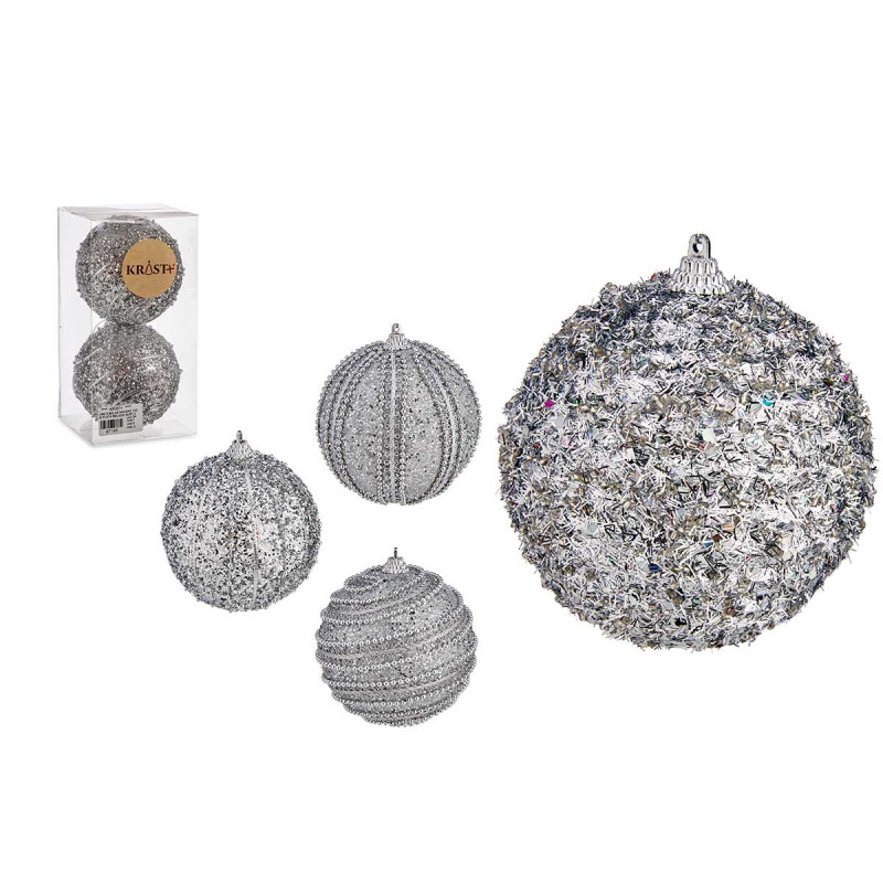 SET 2 PALLINE NATALE 10CM ARGENTO TRAMA ASS 4