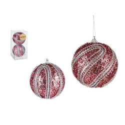 SET 2 BOLAS NAVIDAD PVC 10CM ROSA RELIEVE SURT